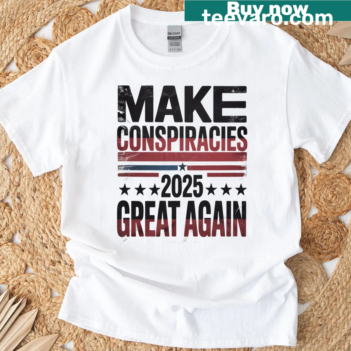 Trump Make Conspiracies Great Again T-shirt with edgy typography — on a men's t-shirt