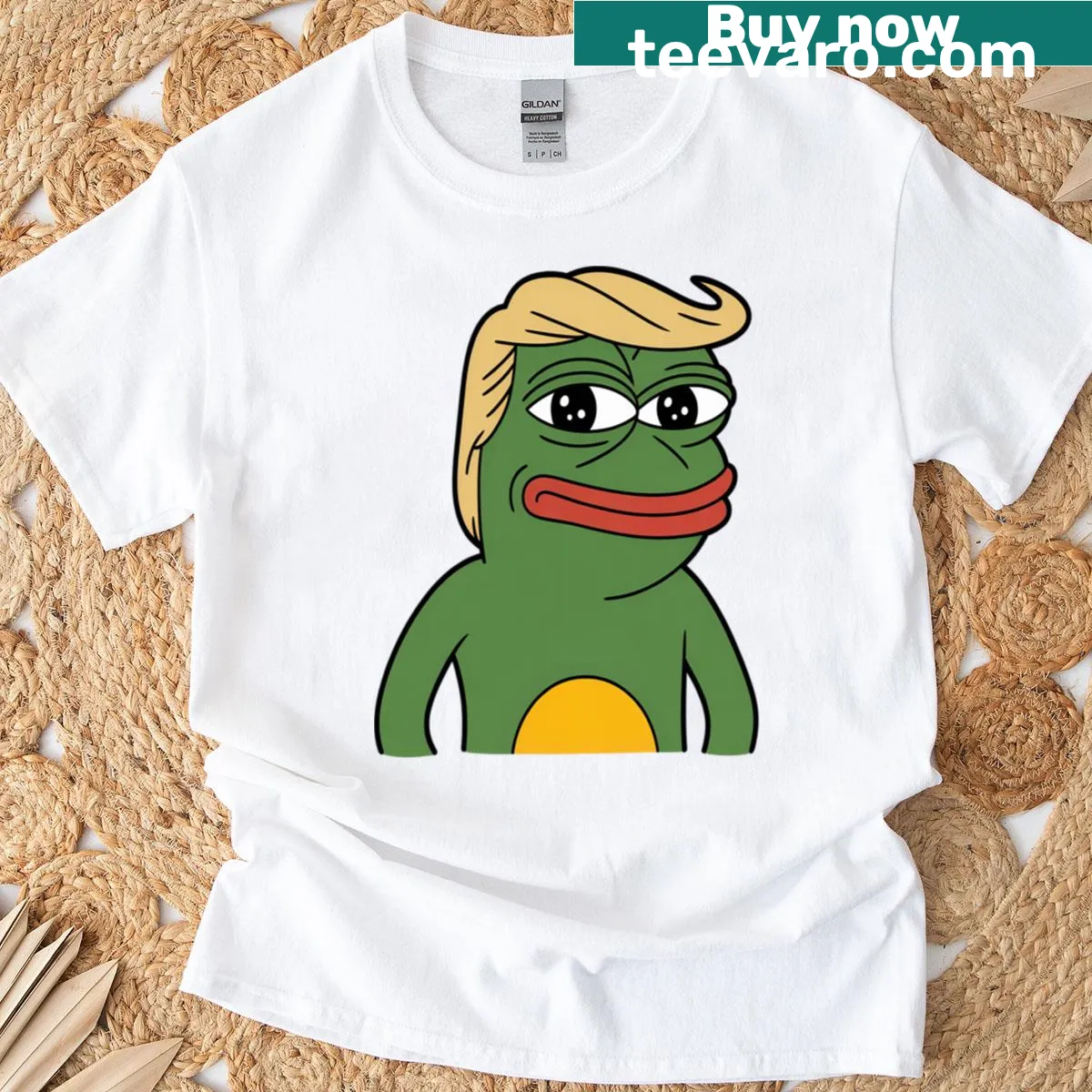 Pepe frog T-shirt featuring Trump-themed humor — on a men's t-shirt