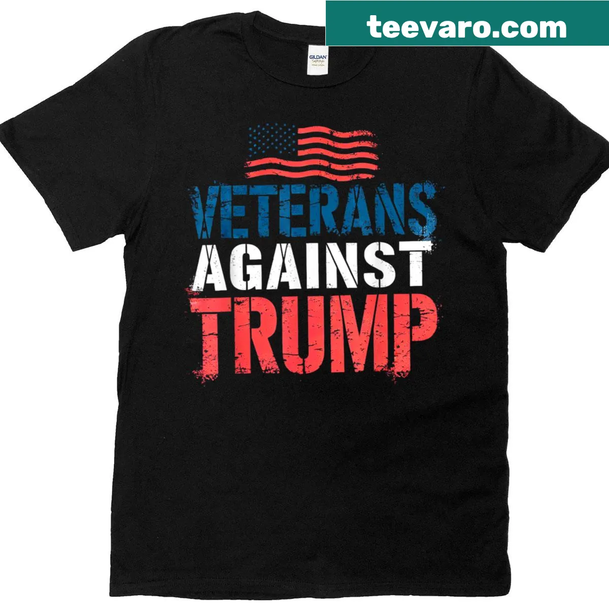T-shirt with bold text stating 'Veterans Against Trump.' — on a men's t-shirt