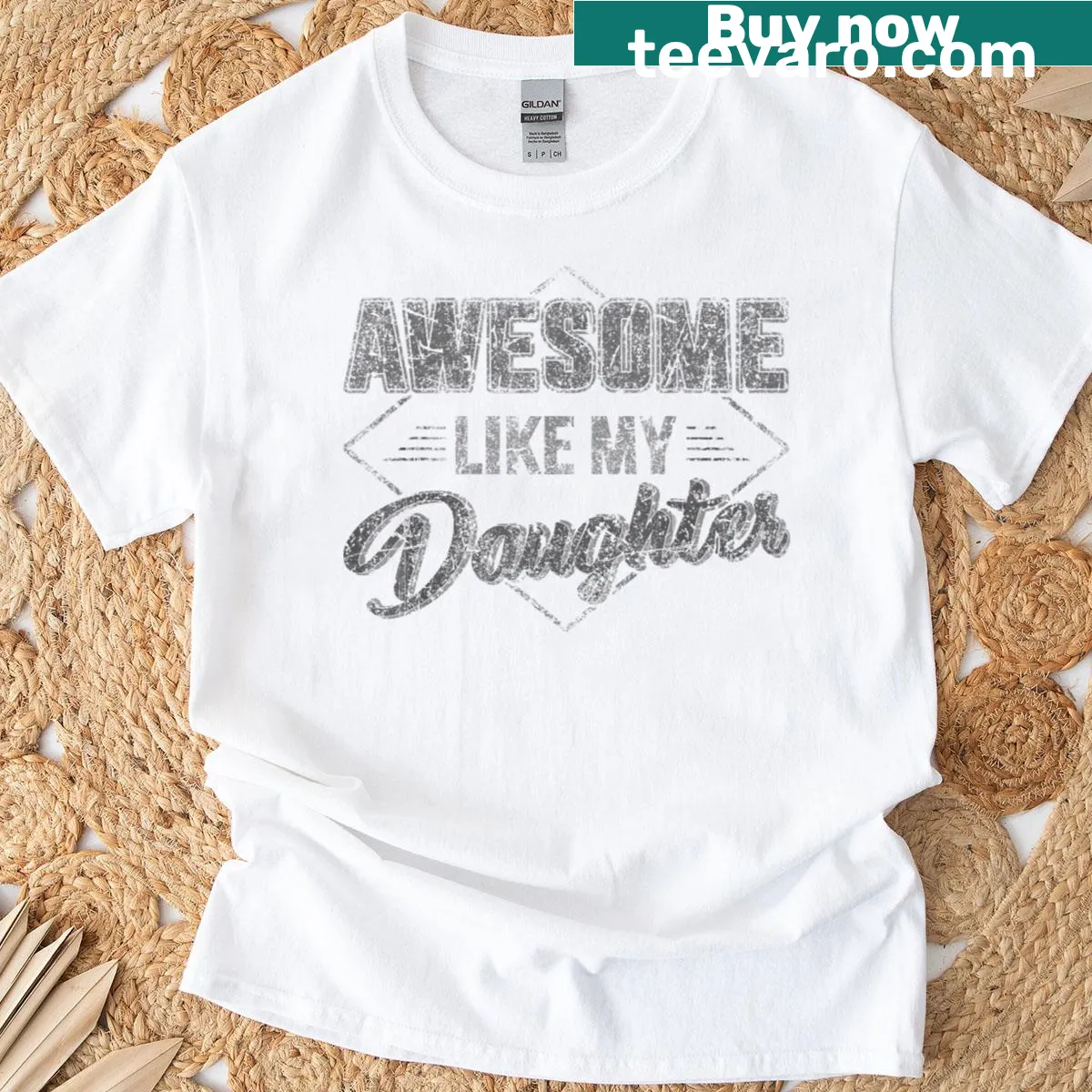 Vintage Father's Day tee with 'Awesome Like My Daughter' text — on a men's t-shirt