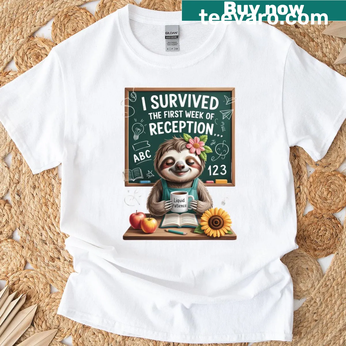 Cute sloth T-shirt designed for back-to-school events and teachers — on a men's t-shirt