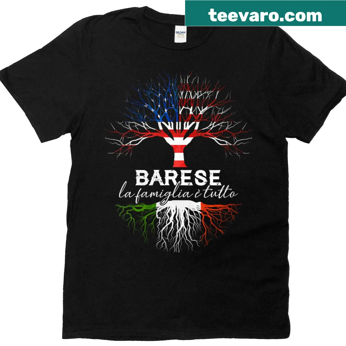 T-shirt featuring 'Barese' text celebrating Italian roots — on a men's t-shirt