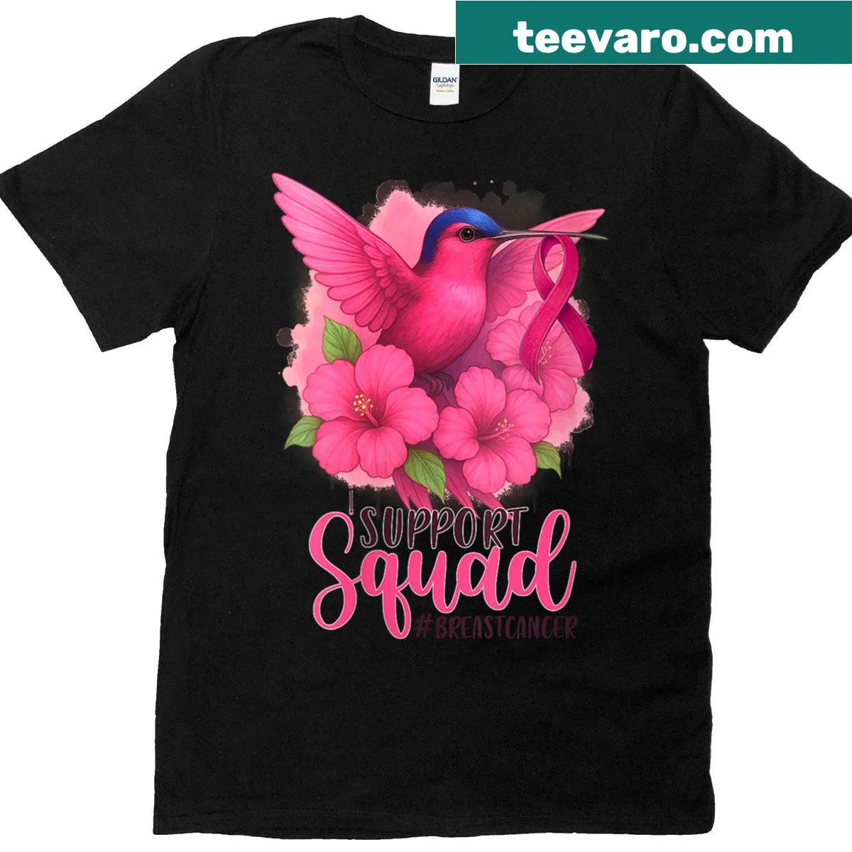 Pink ribbon emblem T-shirt for breast cancer awareness — on a men's t-shirt