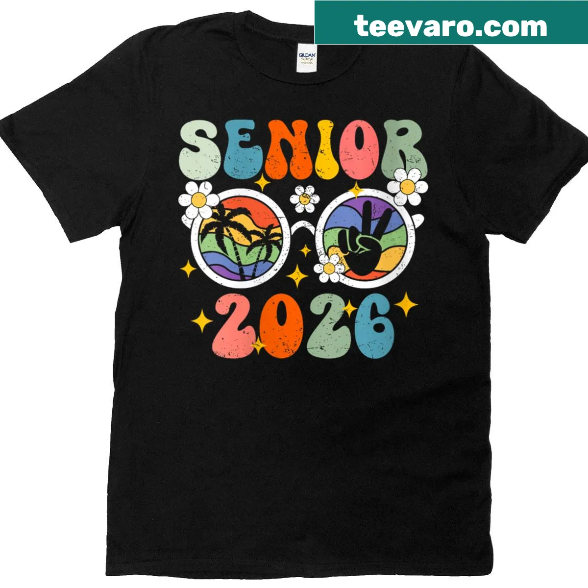 Groovy Senior 2026 t-shirt with retro typography — on a men's t-shirt