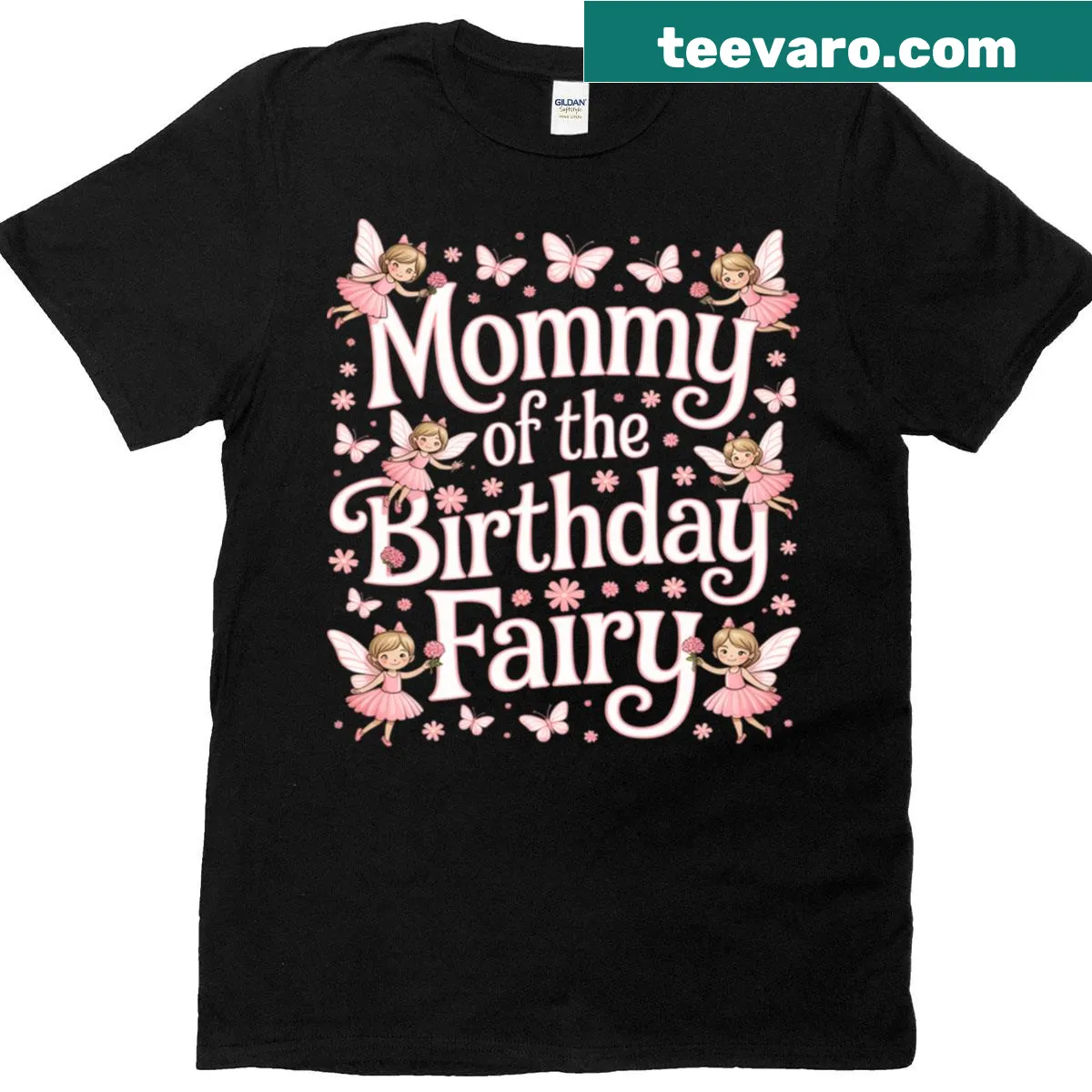 Cute fairy graphic with text 'Mommy of the Birthday Fairy' on a T-shirt — on a men's t-shirt