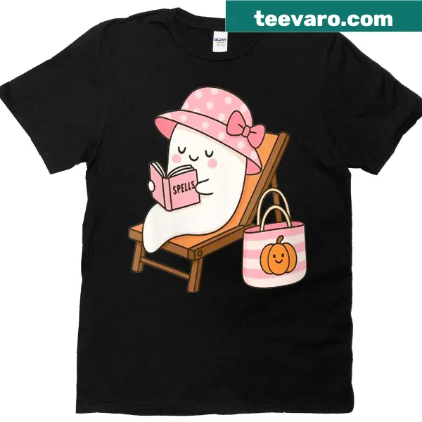 Cute ghost t-shirt with retro floral design for Halloween