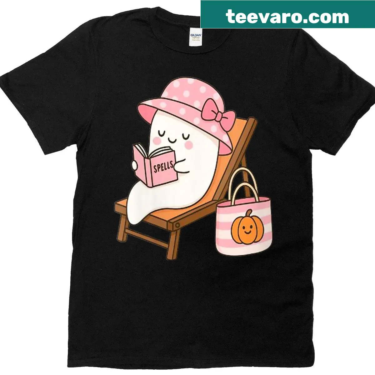 Cute ghost t-shirt with retro floral design for Halloween — on a men's t-shirt