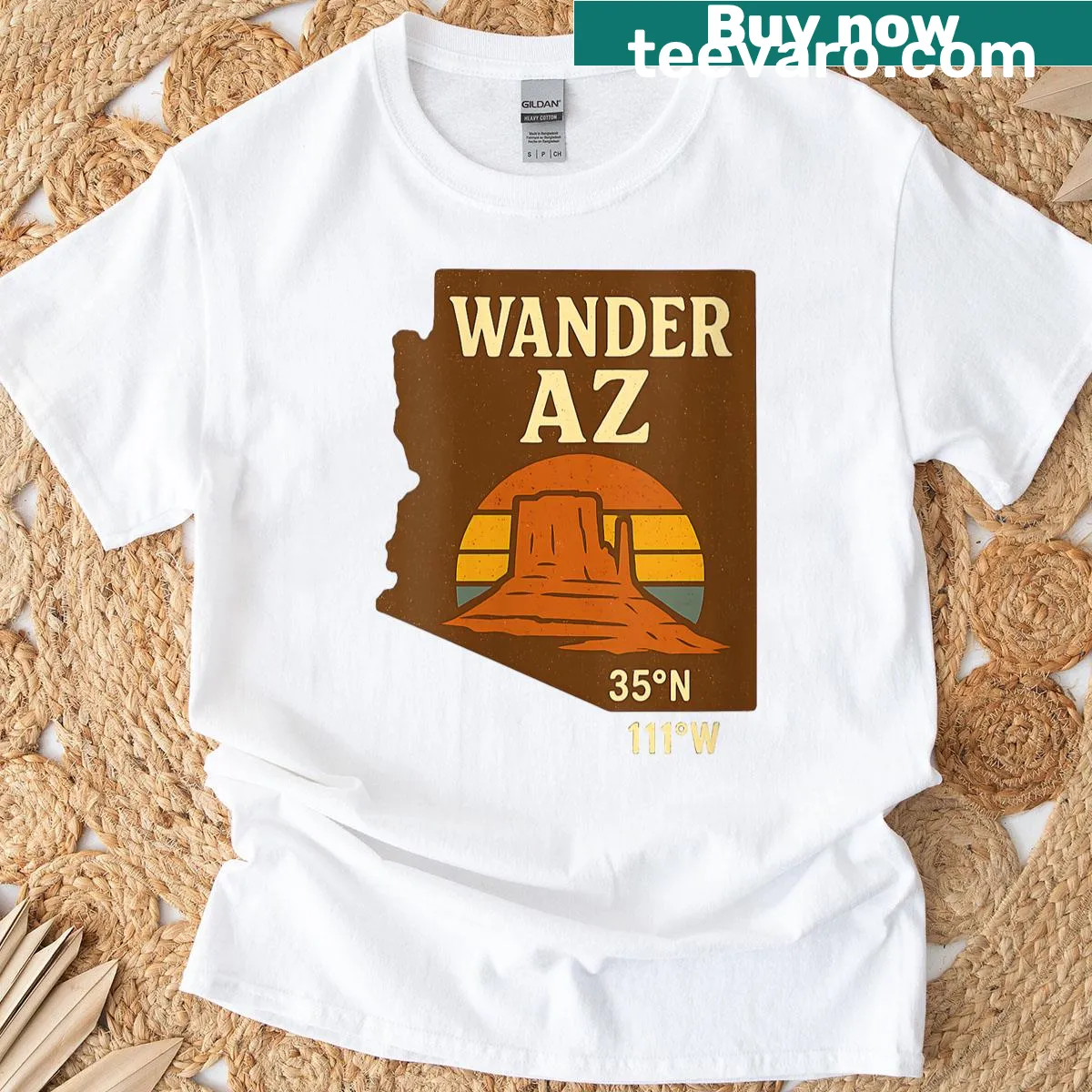 Arizona state map coordinates graphic on women’s T-shirt — on a men's t-shirt