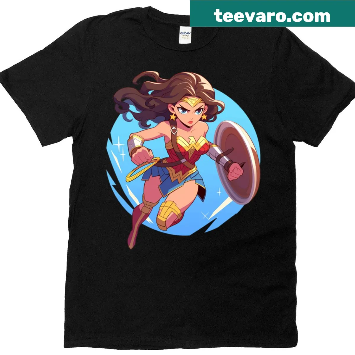 Wonder Woman t-shirt featuring her iconic emblem in bold design — on a men's t-shirt