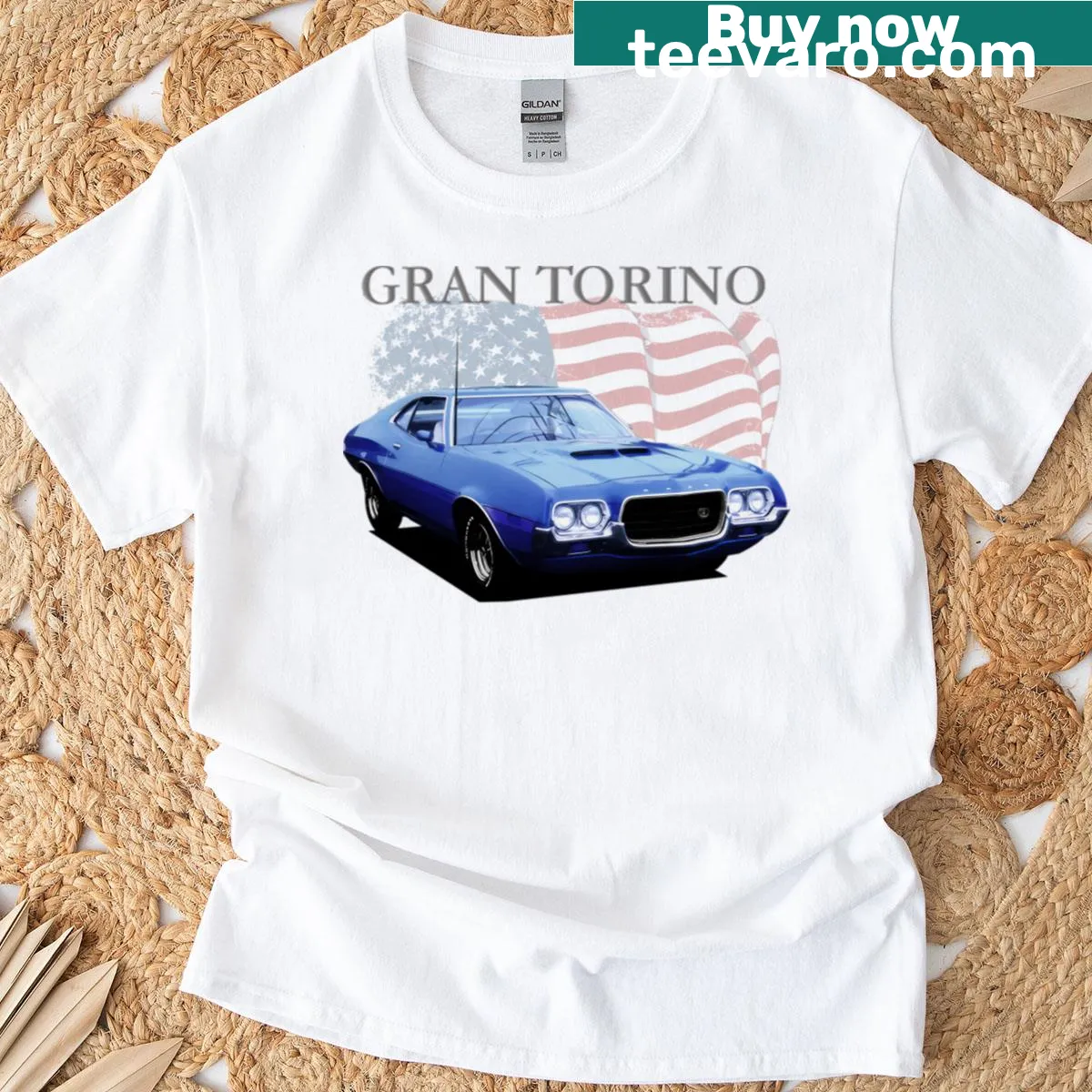 Vintage 1972 Gran Torino t-shirt with distressed design — on a men's t-shirt
