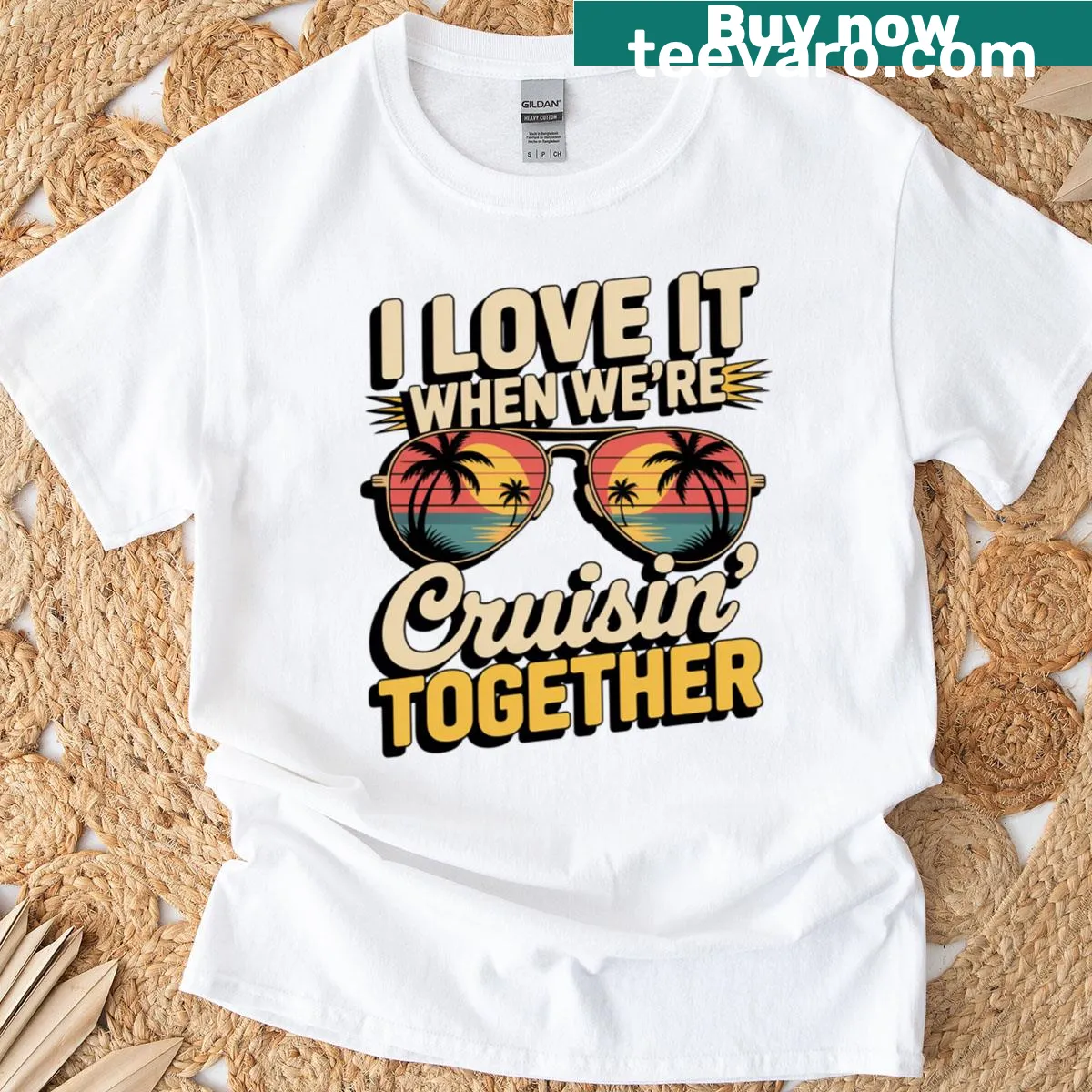 Couples cartoon style cruise vacation buddies t-shirt — on a men's t-shirt