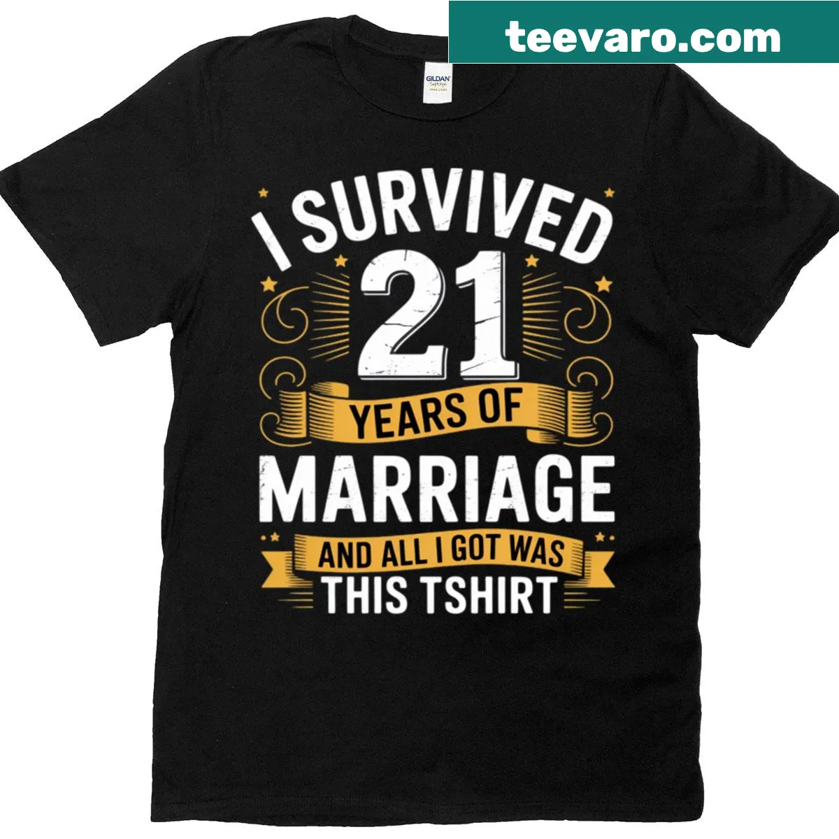 Sentimental text graphic for 21 years of marriage on T-shirt — on a men's t-shirt