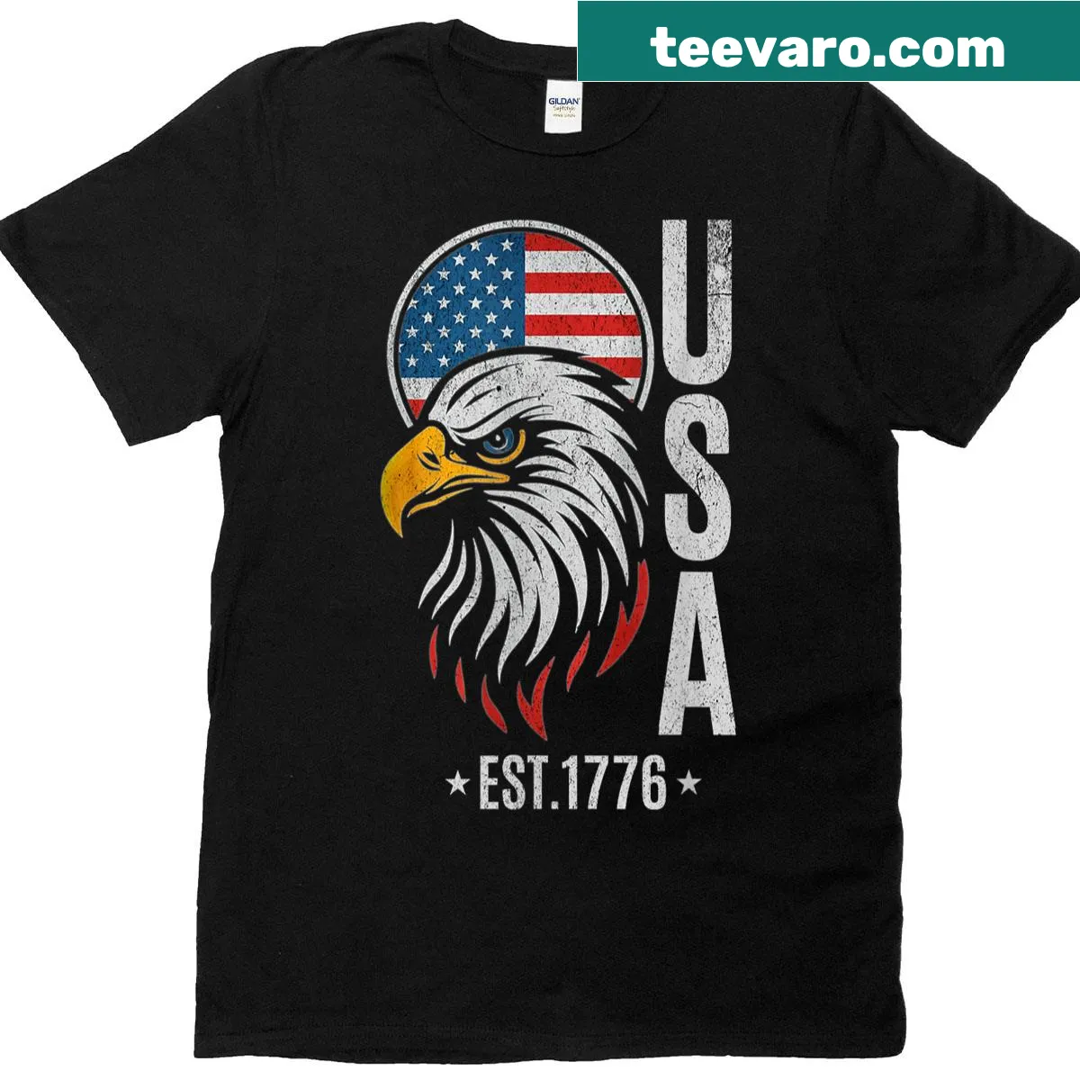Patriotic 4th of July t-shirt featuring the American flag design — on a men's t-shirt