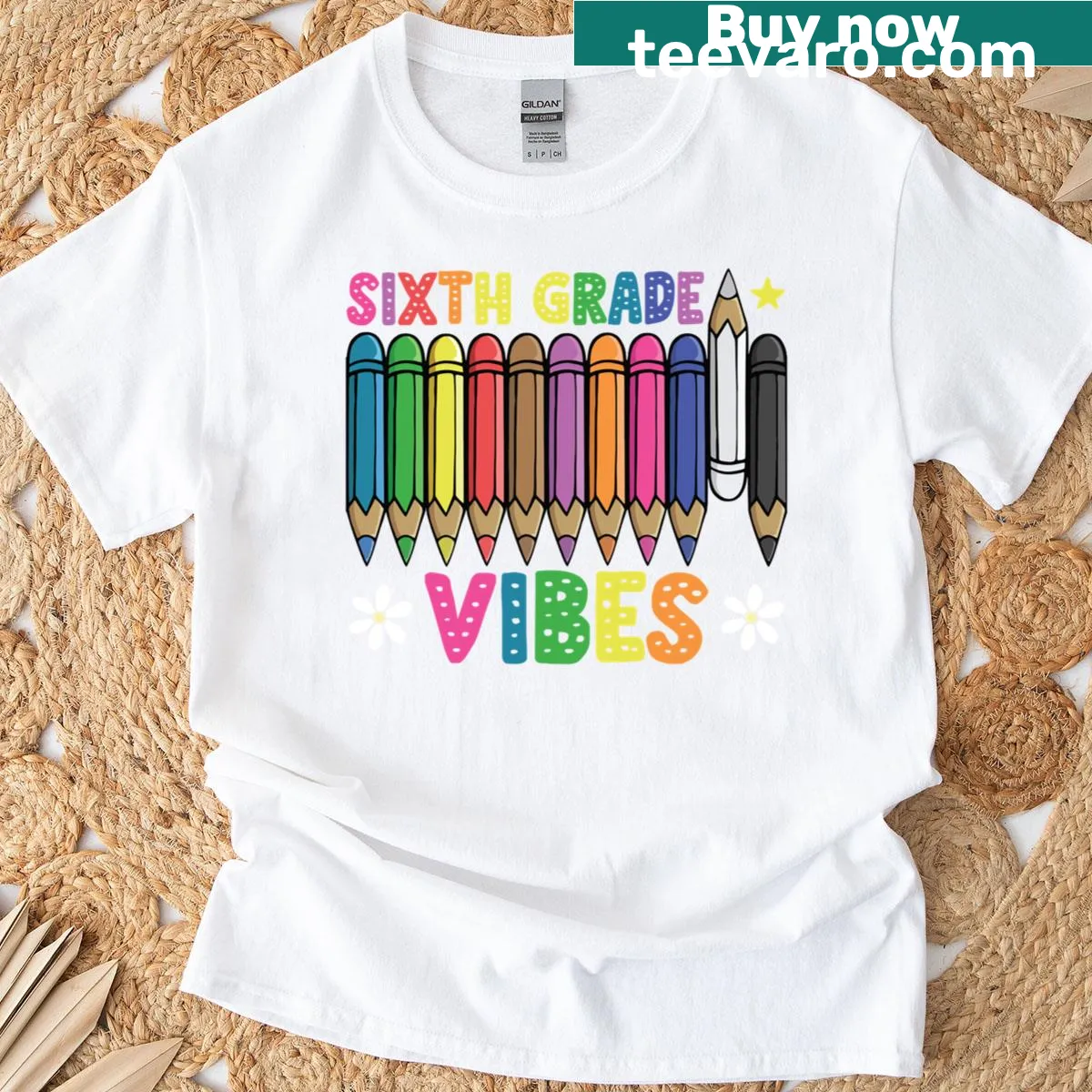 Cute pencil design with text saying 6th Grade Vibes for students — on a men's t-shirt