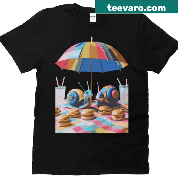Illustration of a cartoon snail making a slow escape on a shirt