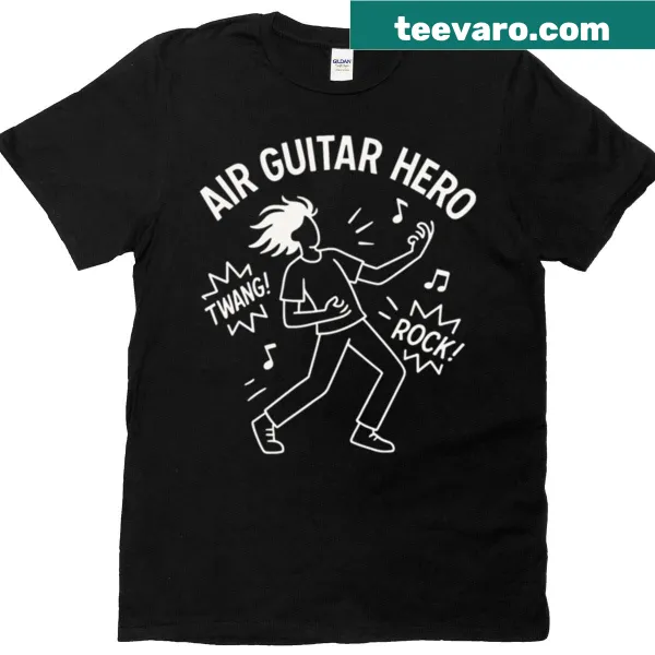 Minimalist air guitar graphic T-shirt for music lovers