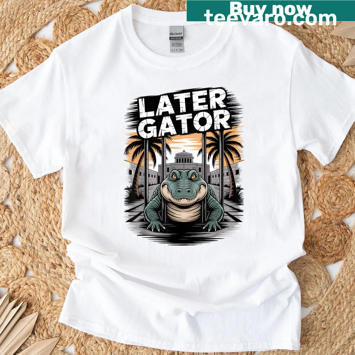 Funny alligator graphic with 'Straight Outta Everglades' text — on a men's t-shirt