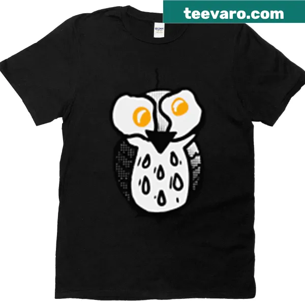 Cartoon owl design with omelet theme on a t-shirt