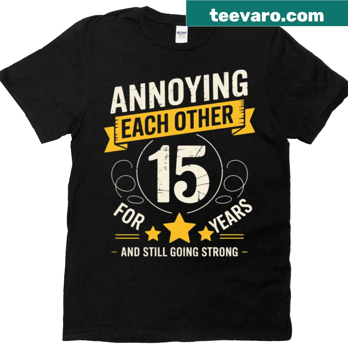 Humorous 15th wedding anniversary T-shirt — on a men's t-shirt