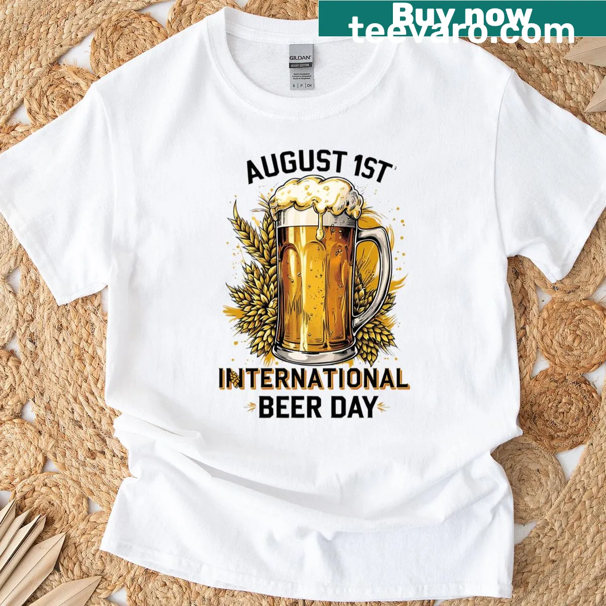 Humorous T-shirt celebrating International Beer Day — on a men's t-shirt
