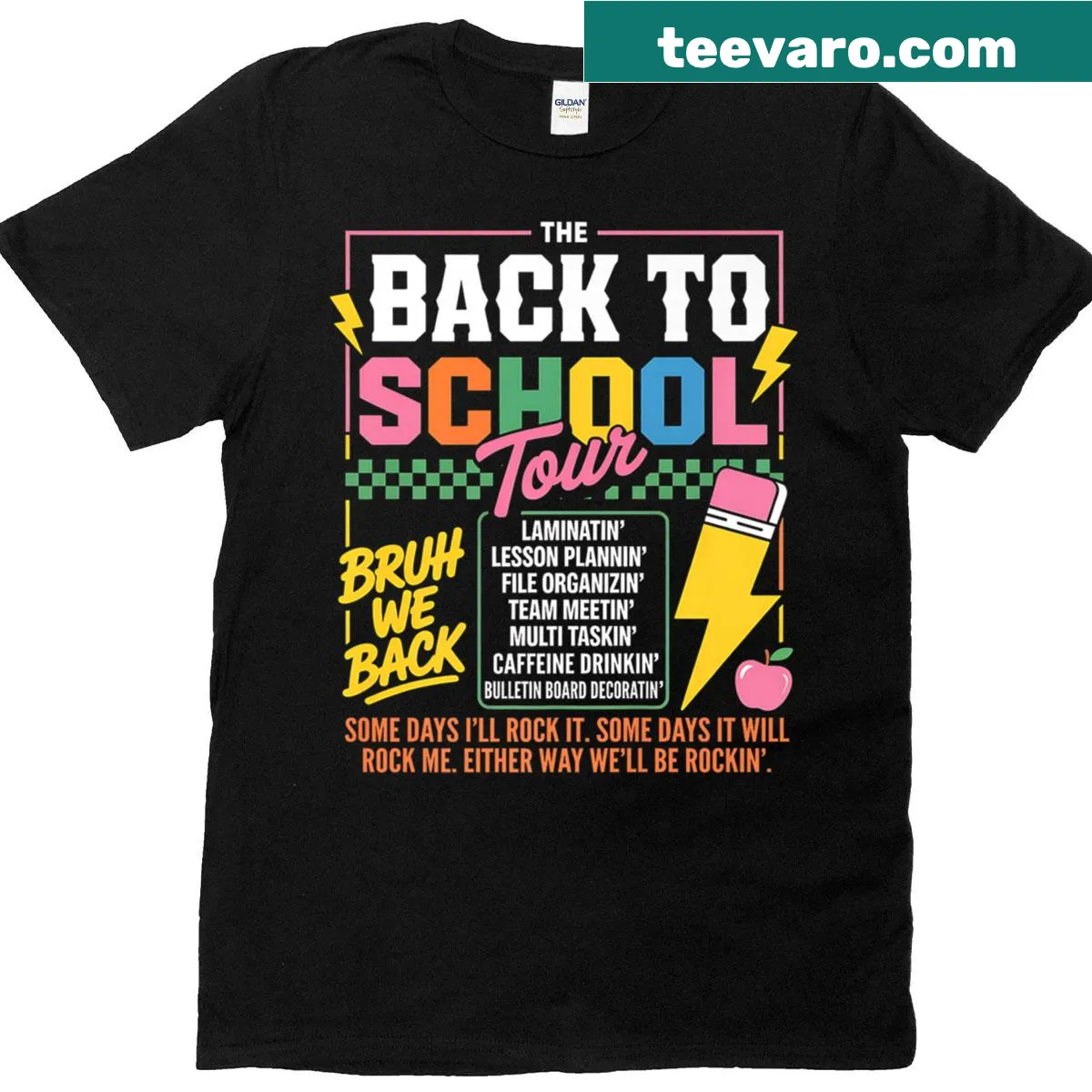 Cute teacher t-shirt with playful graphics and 'Bruh' text — on a men's t-shirt