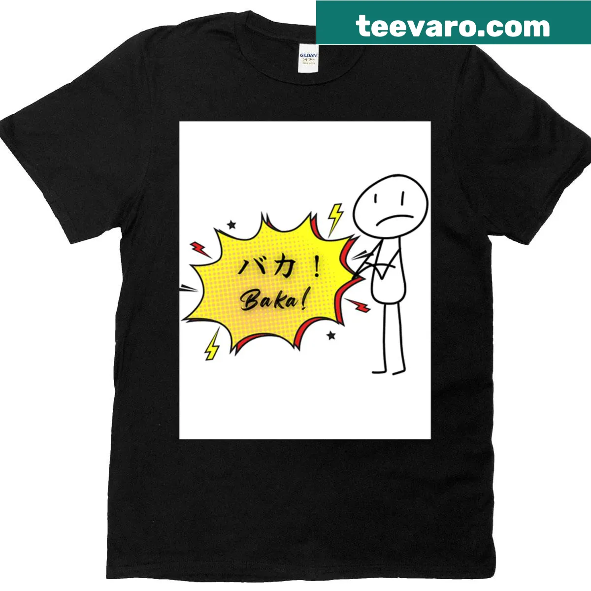Anime-inspired t-shirt with the word 'Baka' in comic style — on a men's t-shirt