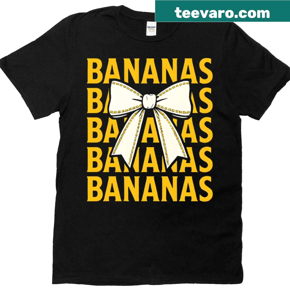 Charming T-shirt featuring coquette bow and banana graphics — on a men's t-shirt