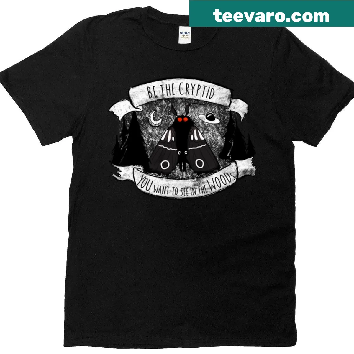 Oversized t-shirt with 'Be The Cryptid You Want To See' text — on a men's t-shirt