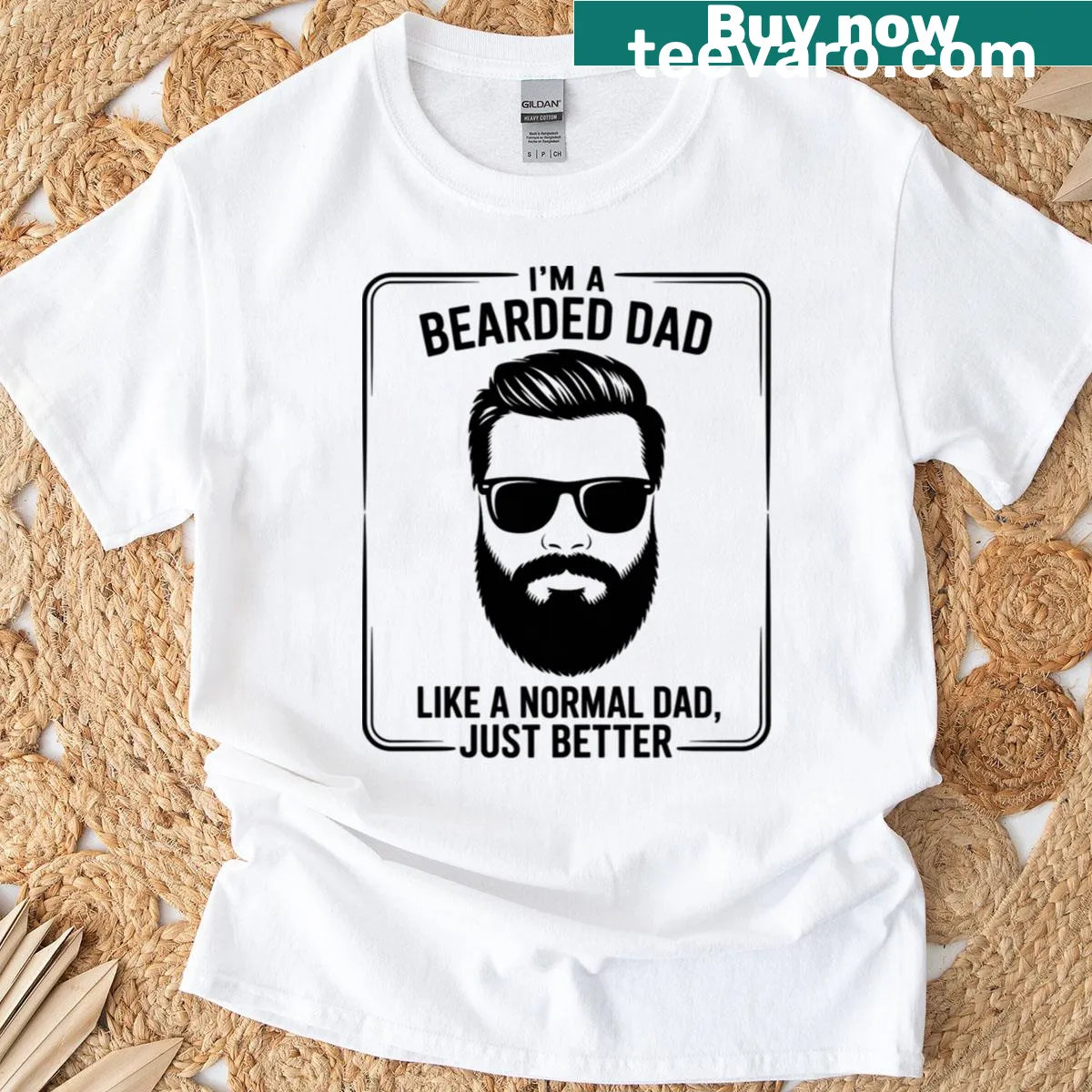 Funny Bearded Dad superhero T-shirt with playful design — on a men's t-shirt