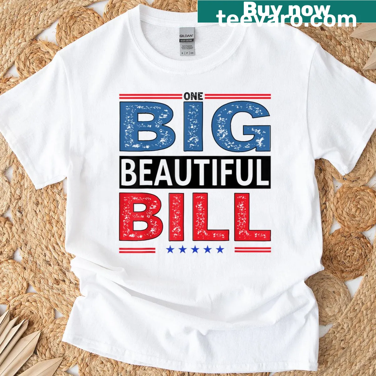 Funny American t-shirt with bold text saying Big Beautiful Bill — on a men's t-shirt