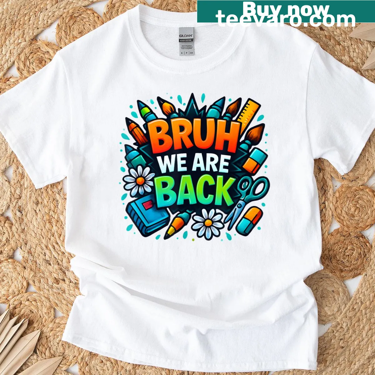 Text-based design featuring a bold back-to-school statement — on a men's t-shirt