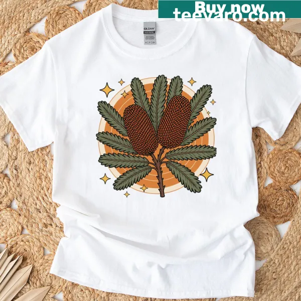 T-shirt featuring an illustration of a bull banksia flower