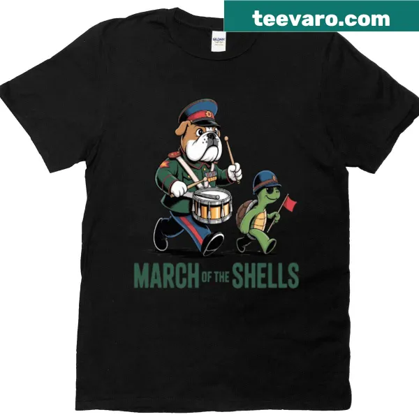 Dog and turtle illustration on a whimsical shirt