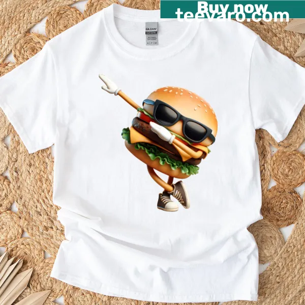 T-shirt featuring the text 'Burger Squad' related to hamburgers