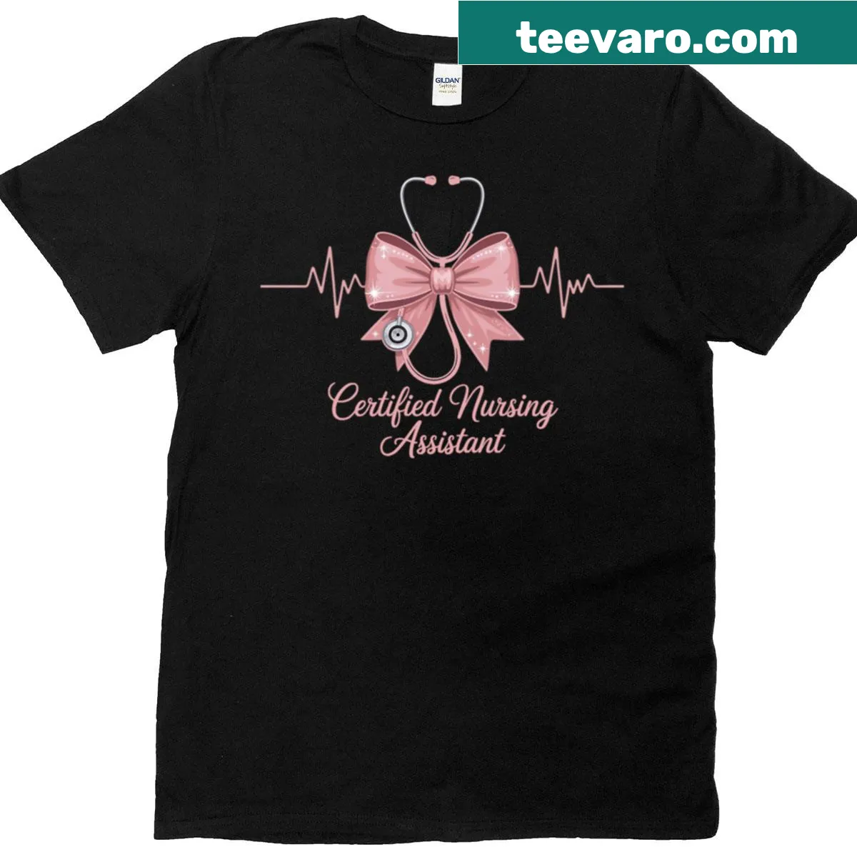 Nursing graduation t-shirt with stethoscope and bow — on a men's t-shirt