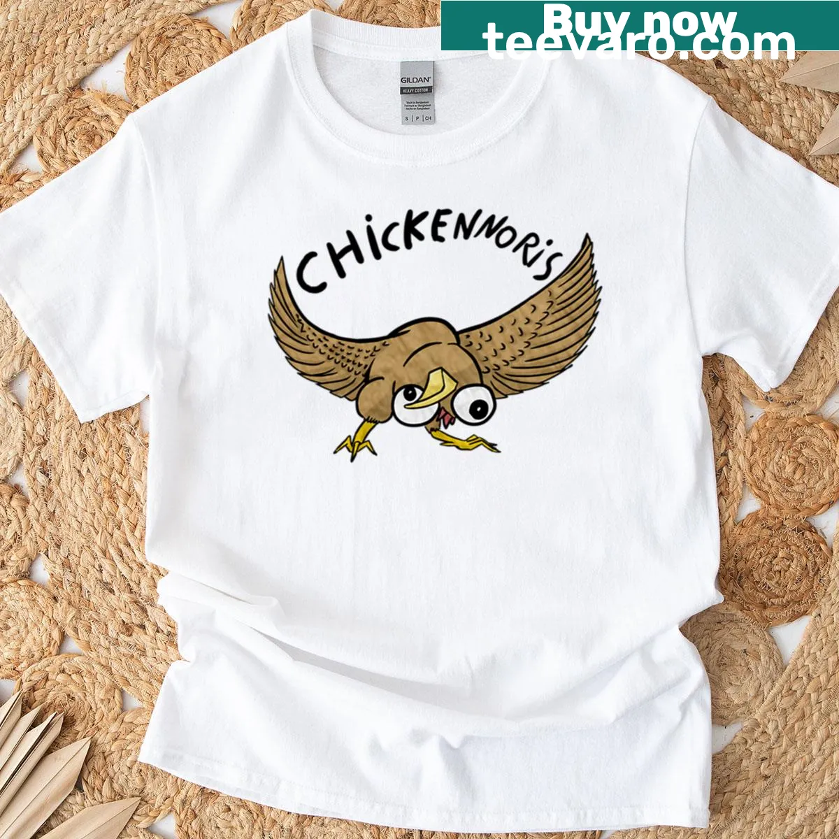 Funny cartoon chicken digital art character T-shirt — on a men's t-shirt