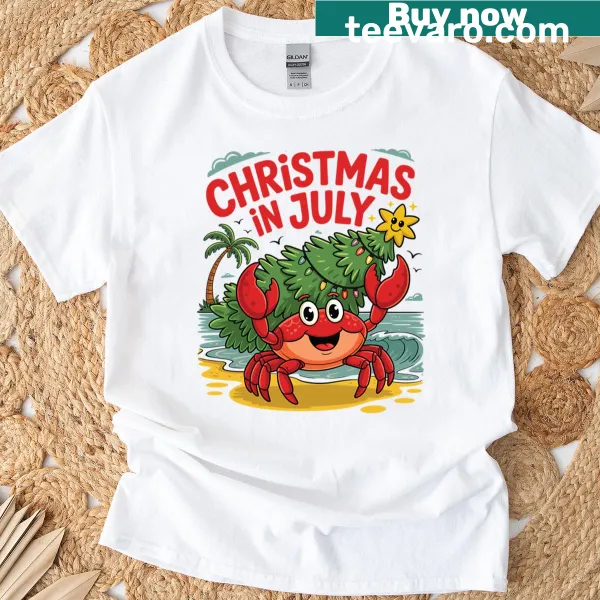 Hermit crab design for a summery Christmas-themed T-shirt