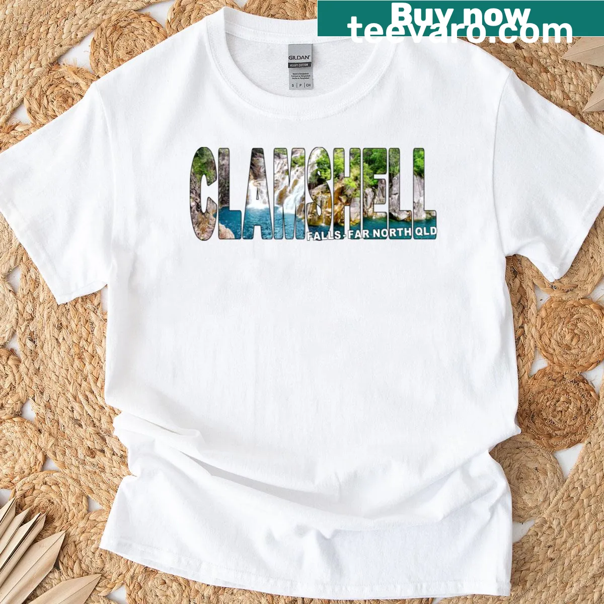 T-shirt featuring Clamshell Falls at Behana Gorge in Cairns — on a men's t-shirt
