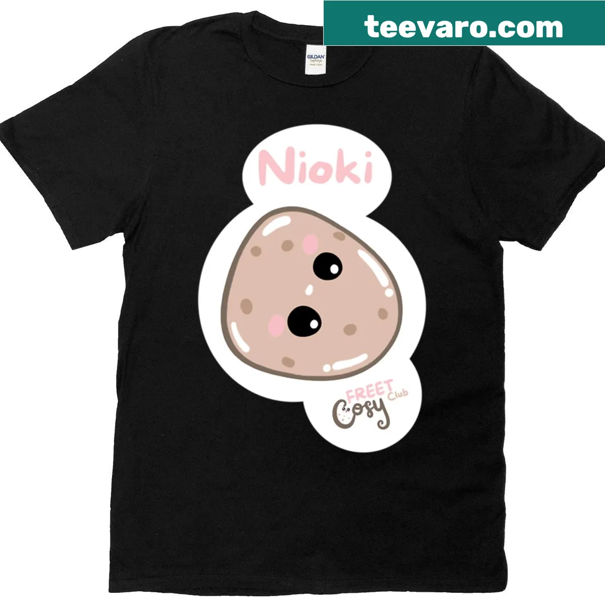 T-shirt featuring the word Nioki in a playful design — on a men's t-shirt