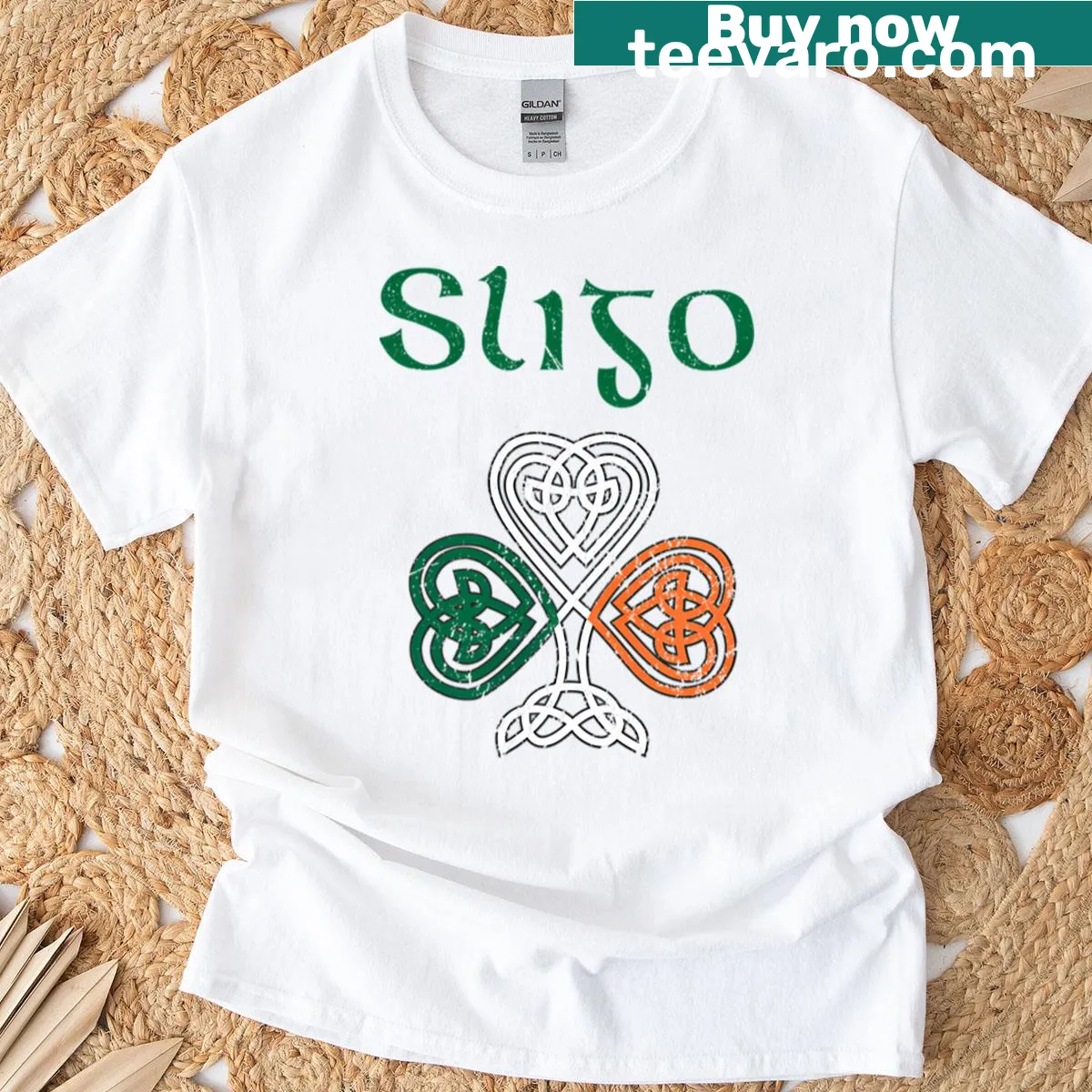 Shamrock and Ireland flag graphic T-shirt celebrating Irish culture — on a men's t-shirt