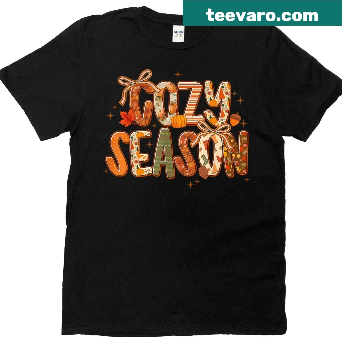 Charming typography and bow graphic for autumn vibes t-shirt — on a men's t-shirt