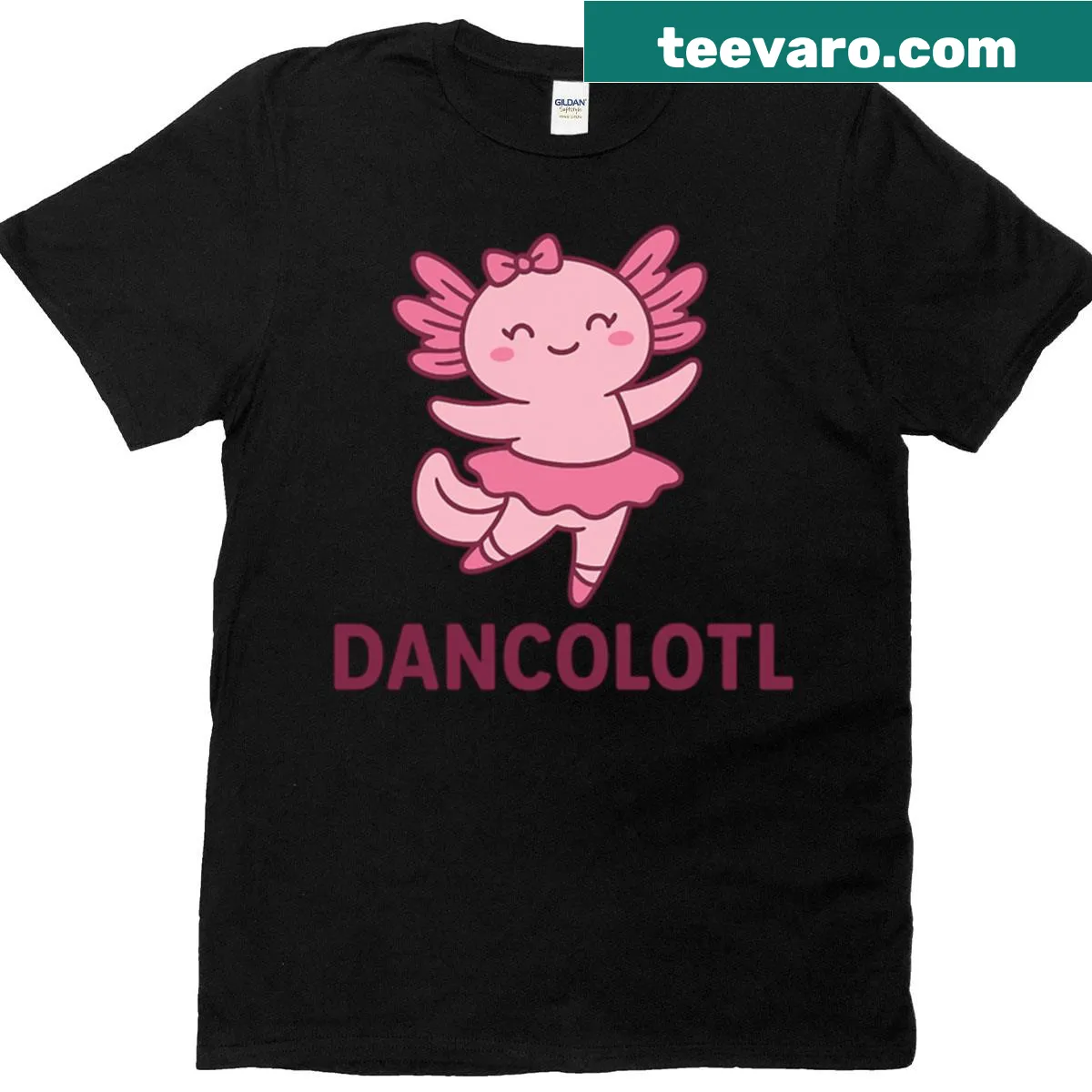 Adorable ballerina axolotl cartoon graphic on a t-shirt — on a men's t-shirt