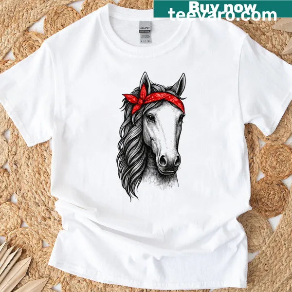 Illustration of a cute horse bandana on a T-shirt, perfect for horse lovers