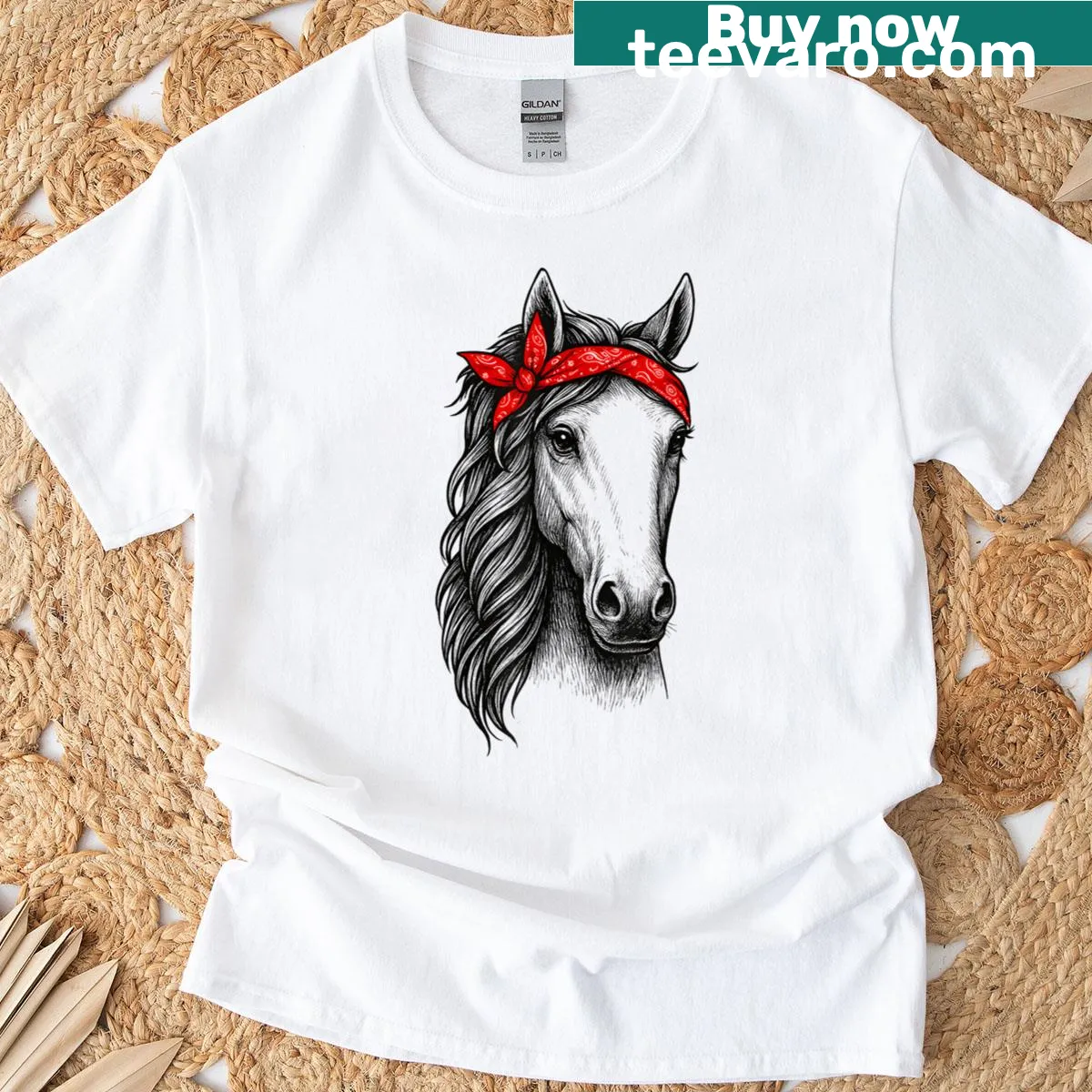 Illustration of a cute horse bandana on a T-shirt, perfect for horse lovers — on a men's t-shirt