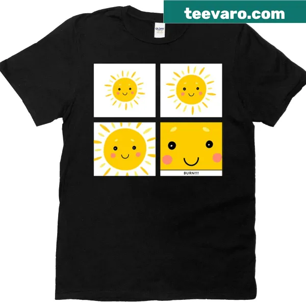 Cartoon sun graphic on a casual T-shirt