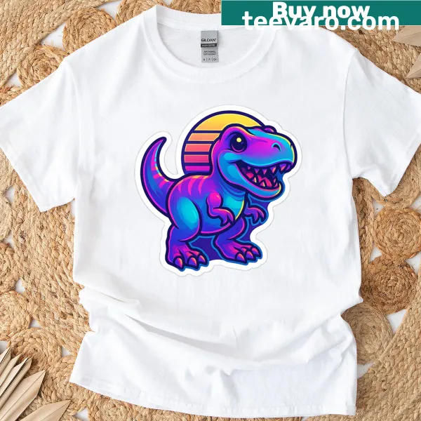 Cute cartoon T-rex graphic on a playful t-shirt