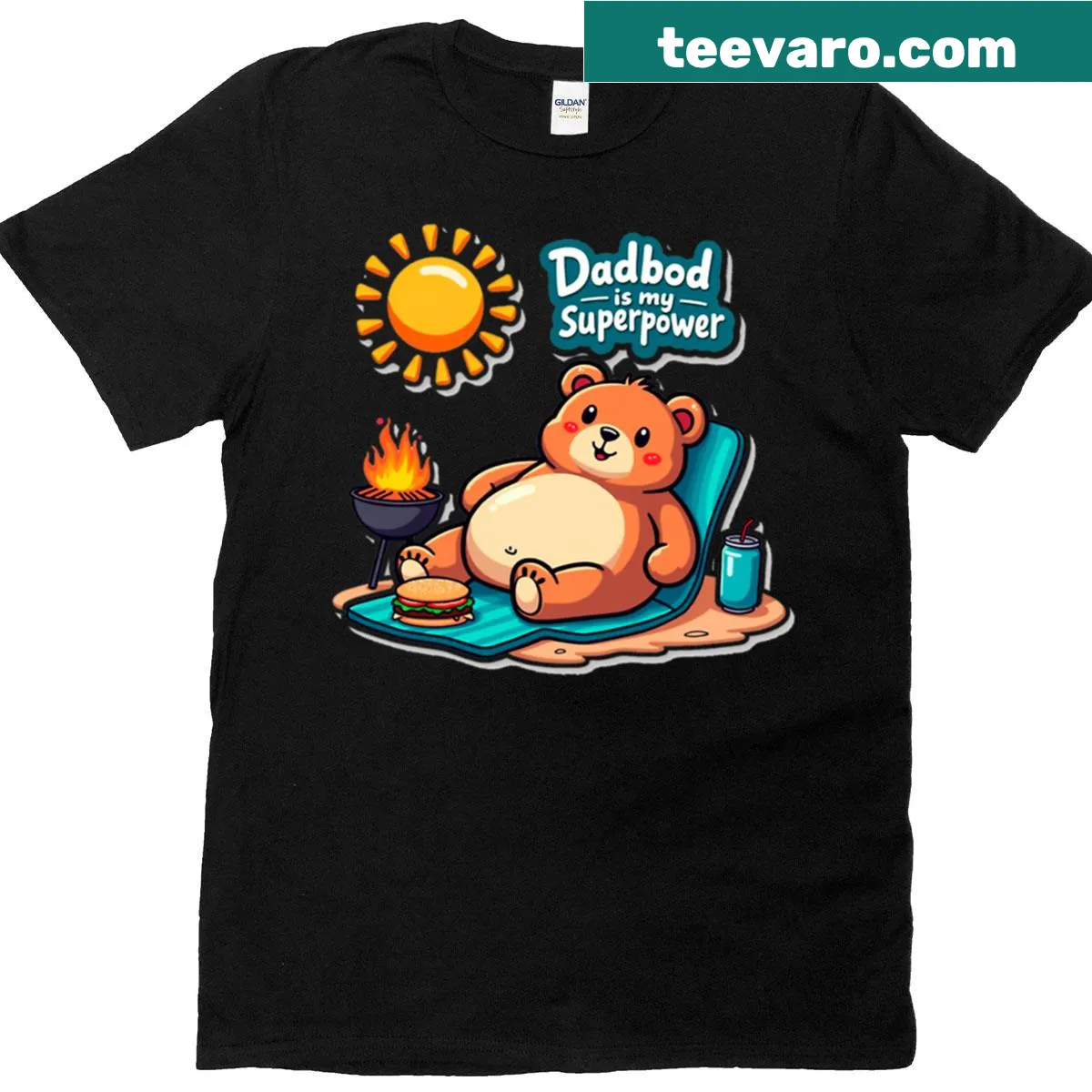 Funny T-shirt with teddy bear and 'Dad Bod Is My Superpower' text — on a men's t-shirt