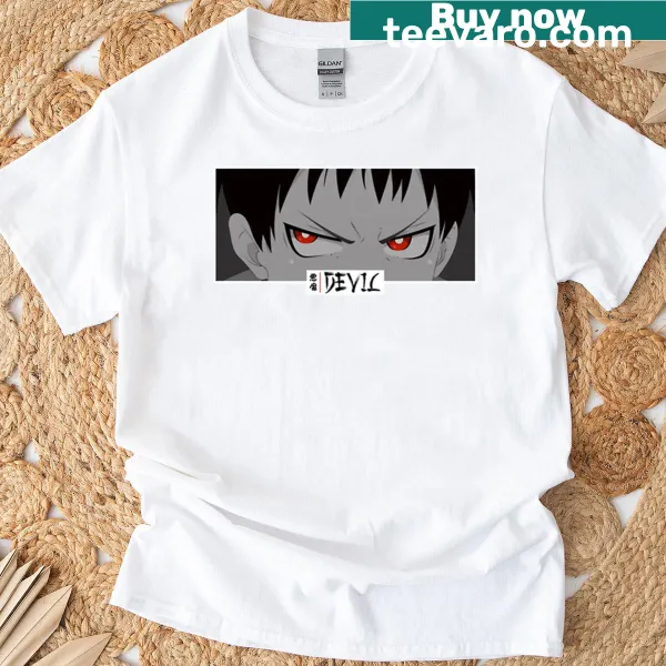 Anime-inspired T-shirt featuring devilish eyes in monochrome style