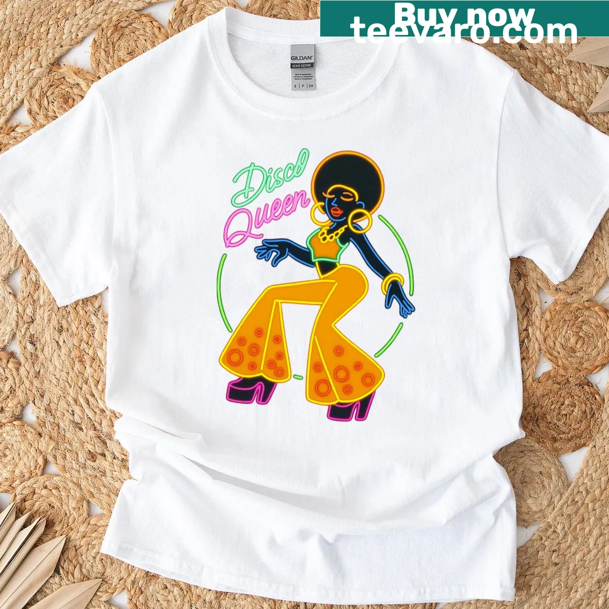 Retro T-shirt celebrating disco culture with vibrant graphics — on a men's t-shirt