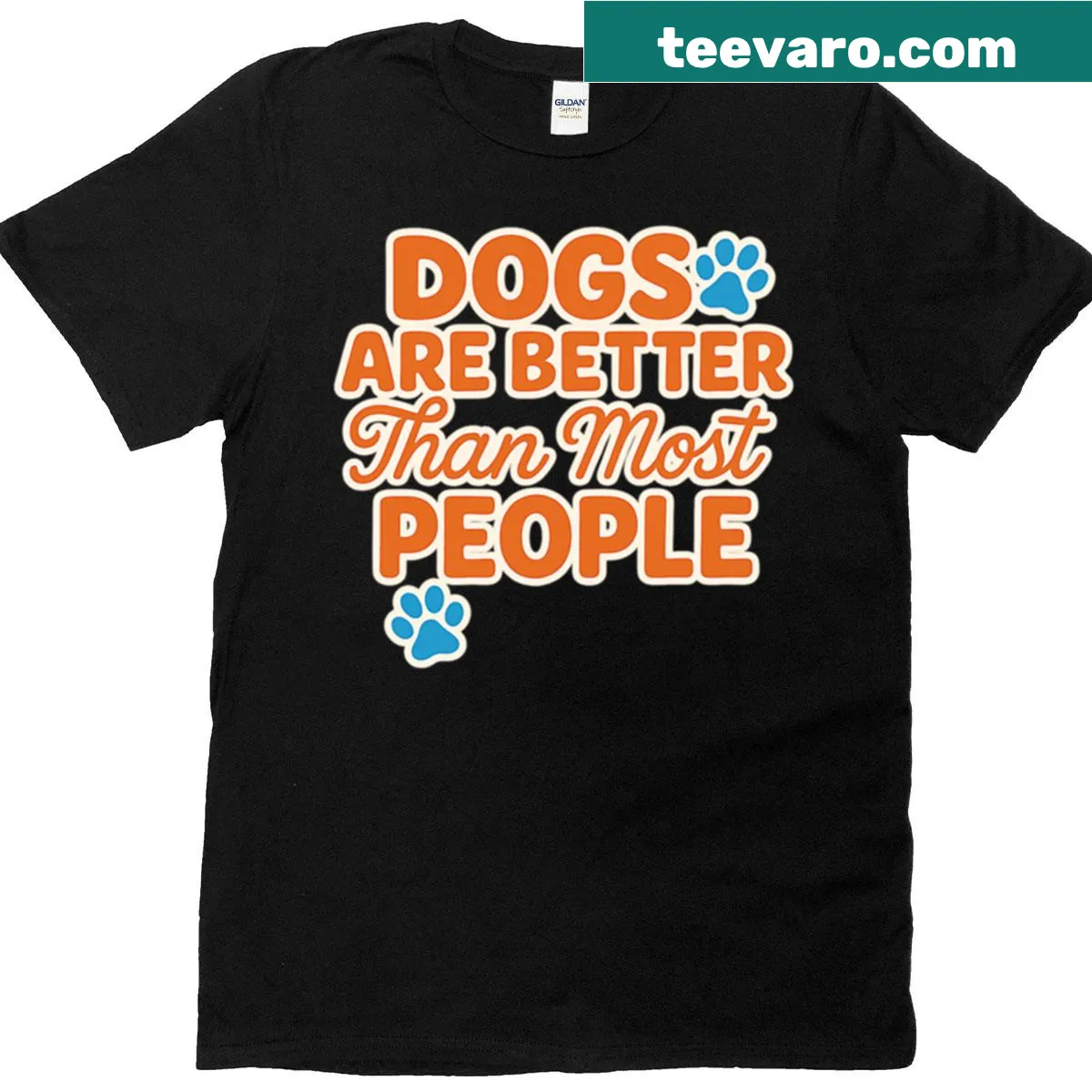 Typography t-shirt featuring the phrase 'Dogs Are Better Than Most People' with paw prints — on a men's t-shirt